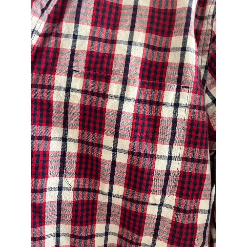 J Crew Mens Long Sleeve Red and White Plaid Button Down Shirt Size Large